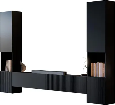 Produktbild von MIRJAN24 Wohnwand Capital III, Große Anbauwand, Wohnzimmer-Set (Farbe: Schwarz)
