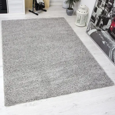 Obrázek produktu pro Koberec s vysokým vlasem, 120x170 cm, šedý, jednobarevný, vhodný do obývacího pokoje