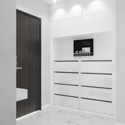 Image de Armoire à chaussures pour l'entrée Étagère à chaussures modulaire Armoire avec espace pour ranger les chaussures Banc à chaussures avec l'abattant Blanc MATT Blanc GLOSS Commode à chaussures