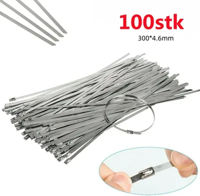 Obrázek produktu pro 100x stahovací pásky z nerezové oceli Kovové stahovací pásky Sada stahovacích pásků , 300 mm, 4,6 mm, 100 kusů