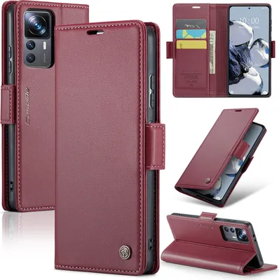 Produktbild von Xiaomi 12T Pro Hülle, Leder Brieftasche Kartenfach Schutzhülle mit Standfunktion für Xiaomi 12T / 12T Pro / Redmi K50 Ultra Rot