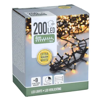Produktbild von 1.10 200 LED rozprávkových svetiel v teplej bielej farbe - 4 m / 2 cm vzdialenosť medzi svetlami - časovač / funkcie / vonkajšie