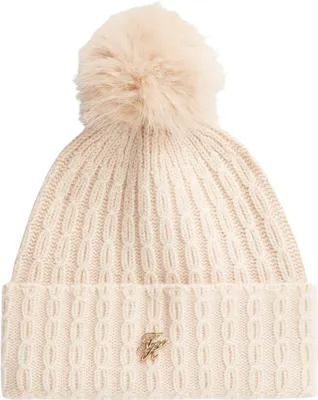 Zdjęcie produktu dla Czapka damska Tommy Hilfiger, dzianina, wzór "Script Cable" z pomponem, kolor beżowy (Misty Blush)