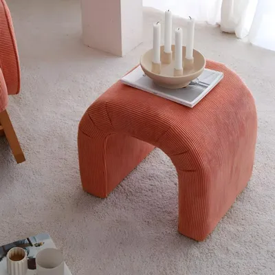 Produktbild von Hocker Fußhocker Puff Ottomane Sitz Stoff Wohnzimmer Sitzhocker Rot