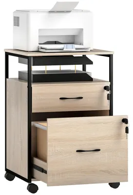 Produktbild von Bš¹roschrank mit 2 Schubladen und Rollen, A4-Briefgr??e (44 x 40 x 66,5 cm), Holzoptik.