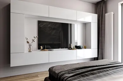 Produktbild von Wohnwand Set mit 8 Schränken, Weiß Hochglanz, modern für das Wohnzimmer, 315 x 175 cm
