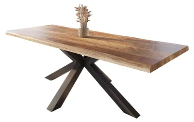 Produktbild von Esstisch Baumkante massiv Mango rough 280 x 100 Spider-Gestell schwarz ATLAS