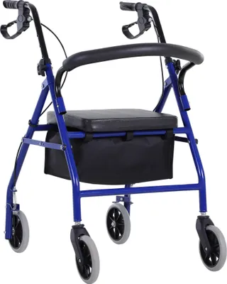 Image de HOMCOM Déambulateur 4 roues - déambulateur pliable léger - assise + dossier rembourré - poignées ergonomiques, freins à main - panier rangement - métal bleu