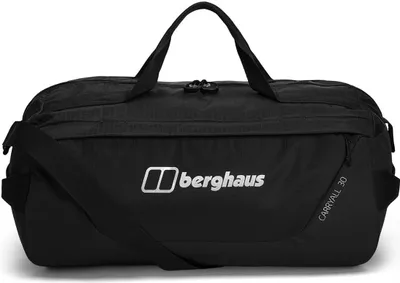Schwarze Reisetasche "Carryall Mule 30" von Berghaus mit Tragegriffen und Schultergurt.