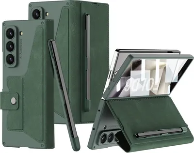 Produktbild von Hülle für Samsung Galaxy Z Fold 6 Leder Schutzhülle Eingebauter Bildschirmschutz mit Stiftschlitz Grün