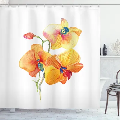 Immagine prodotto di ABAKUHAUS Tenda da doccia con motivi floreali, petali di orchidea, profumo esotico, fiori selvatici acquerellati, 175 x 180 cm, calendula gialla e rossa