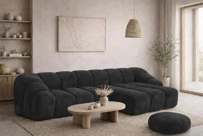 Produktbild von Kaiser Möbel Ecksofa Modulare L-Form, Veloursstoff Bluvel, Schwarz, Rechts, CROISSANT L
