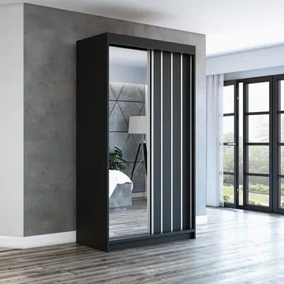 Produktbild von Schwebetürenschrank, 2-türig Schrank mit Spiegel! Moderne Garderobe für Kleidung. Verschiedene Farben (Weiß, Schwarz, Somona) Kleiderschrank VIGO 120 cm