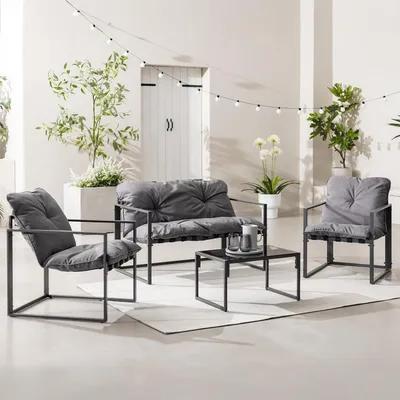 Produktbild von home24 Gartensitzgruppe - 4-teilig - Eisen / Polyester - Schwarz / Grau