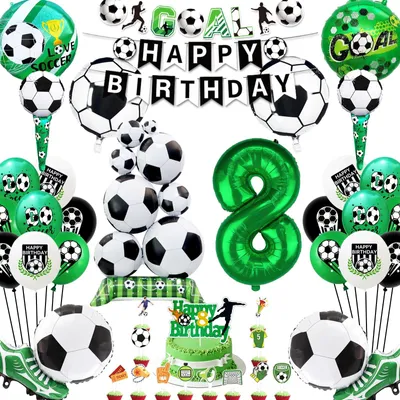 Fußball-Geburtstagsdeko-Set, 8 Jahre, 16 Ballons, Stadionfarben