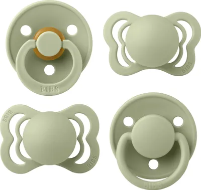 Produktbild von BIBS Schnuller 4er-Pack, Try it starter pack, BPA-frei, Kirschform, Symmetrische und Kiefergerechte Sauger. Naturkautschuk / Silikon, Hergestellt in Dänemark. 0+ Monate (4er Pack), Sage