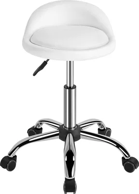 Produktbild von Rollhocker Bürohocker Mit Rollen, Drehhocker Mit Niedriger Rückenlehne, Arbeitshocker Höhenverstellbar, Sitzhöhe 46,5-61 Cm, Weiß – Weiß