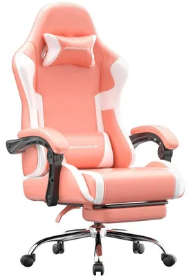 Obrázok produktu pre Herná stolička, ergonomická stolička, herné kreslo s podnožkou, nosnosť 150 kg, herná stolička s nastaviteľnými opierkami rúk, ružovo-biela