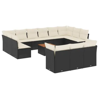Produktbild von vidaXL 14-tlg. Garten-Sofagarnitur mit Kissen Schwarz Poly Rattan