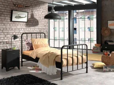 Image de Vipack BRONXX Lit métallique au look cool noir mat, surface de couchage 90 x 200 cm