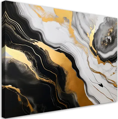Produktbild von Leinwandbild Schwarz-grauer Marmor mit Gold Abstrakt 60x40 Feeby Gold bild für die wand bereit zum aufhängen