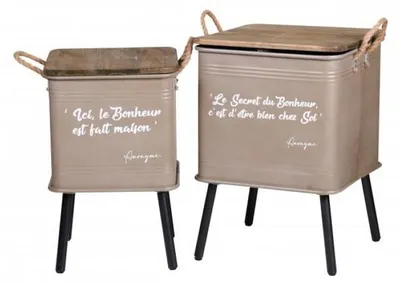 Image de Lot 2 tables d'appoint - L 41 cm x l 41 cm x H 59 cm - Taupe