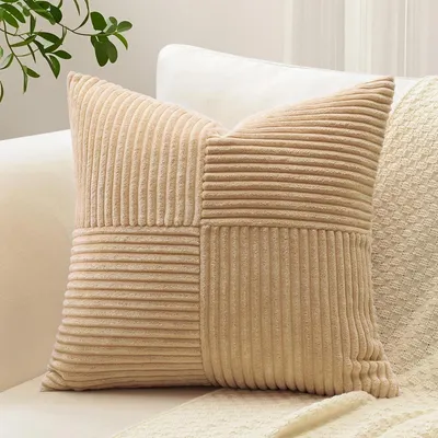 Productafbeelding van Kussensloop, corduroy, kruisstreepmotief, 50x50 cm, lichtbruin, 1 stuk