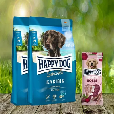 Produktbild von Happy Dog Supreme Karibik 2 x 11 kg + Happy Dog Dental Rolls *geschenkt*