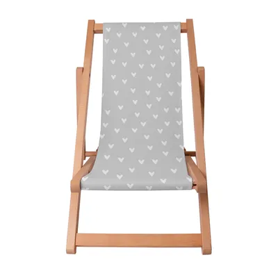 Image de Dreamroots Chaise longue enfant pliante en bois, jusqu'à 130 kg, Chaise longue pliante avec dossier inclinable en 3 positions, White Hearts