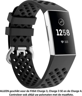 Obrázek produktu pro Silikonový náramek s otvory, kompatibilní s Fitbit Charge 3 / Fitbit Charge 4 / S / SE – černý – velikost L