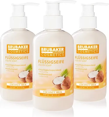 Produktbild von BRUBAKER Cosmetics 3er Pack Handwaschlotion Flüssigseife Kokosnuss - 3 x 240 ml im praktischen Spender - reinigt sanft und spendet Feuchtigkeit - als Schutz und für hygienisch saubere Hände