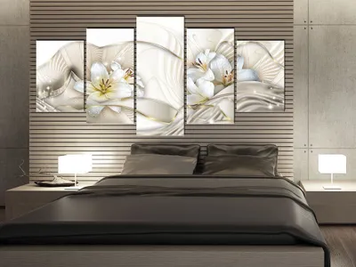 Produktbild von Akustikbild Blumen Lilien 200x100 cm Bilder Akustikschaum Hochleistungsschallabsorber Schallschutz Leinwand 5 tlg Wandbild Raumakustik Schalldämmung b-C-0103-b-n