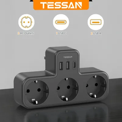 Produktbild von TESSAN Mehrfachsteckdose 3-fach mit USB-C und 2x USB-A