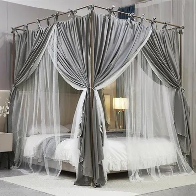 Produktbild von Himmelbett Vorhang für Kinderzimmer - Doppellagiges Mückennetz - 1,5 x 2 x 2,1 m - Grau