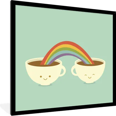 Produktbild von MuchoWow® Gerahmtes Poster Eine Illustration eines Regenbogens über zwei Tassen Kaffee 40x40 cm - Poster mit Schwarzem Bilderrahmen Wandposter Rahmen Foto Bilder - Mit Rahmen - Wanddekoration Schlafzimmer