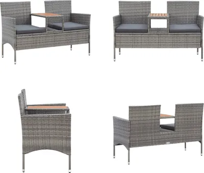 Image de vidaXL Banc de jardin 2 places avec table de thé 143 cm Poly rotin Gris - Banc de jardin - Chaise de jardin - Chaises de jardin
