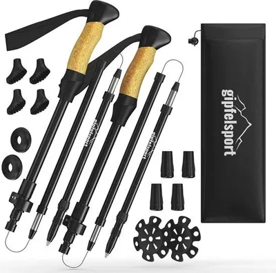 Produktbild von Famanu Wanderstock Faltbar, Teleskopisch, Verstellbar für Damen und Herren - Inklusive Tasche