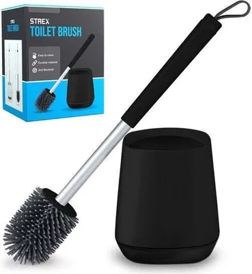 Produktbild von Strex Strex Toiletborstel Siliconen met Houder Zwart - Sneldrogend, HygiAÃƒÃ‰Â¬´nisch & AntibacteriAÃƒÃ‰Â¬´le Werking - WC Borstel - Toilet Borstel Houder