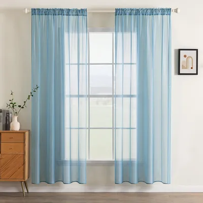 Transparente Vorhänge mit Schlaufen, 140x215 cm, 2 Stück, Blau-Grau