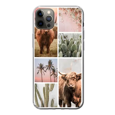 Produktbild von MuchoWow® Handyhülle Schutzhülle Hülle für iPhone 13 Pro Max Schottischer Highlander - Sukkulente - Pastell Silikon Softcase Handy Hülle - Mobiltelefon