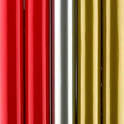 Produktbild von Sortiment an Geschenkpapier – silber, gold und rot – 70 cm x 2 Meter – 5 Rollen