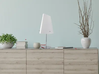 Produktbild von Tischleuchte Chrom mit Glasschirm Opal Weiß für Fensterbank, Nachttischlampen