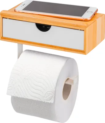 Produktbild von eluno Toilettenpapierhalter, 3in1-Funktion, Feuchttücherbox, Ablage, Bambus/Metall, weiß