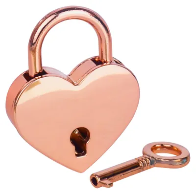 Mini Deko Vorhängeschloss in Herzform mit Schlüssel von HMF mit 39 mm Breite in Roségold