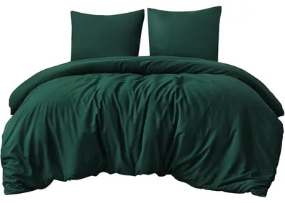 Produktbild von Bettwäsche-Set 200x200 cm 3-teilig Dunkelgrün Mikrofaser mit Reißverschluss und Kissenbezügen 80x80 cm