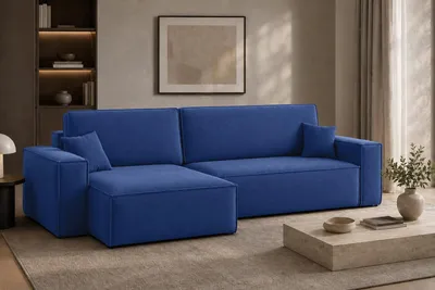 Produktbild von Kaiser Möbel Ecksofa L-Form mit Schlaffunktion und Bettkasten, Veloursstoff Bluvel, Tintenblau, Links, BEST XL
