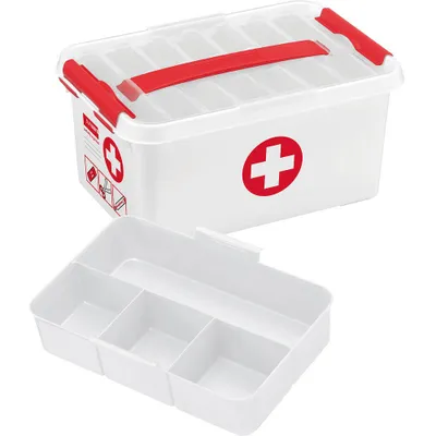 Zdjęcie produktu dla schowek helit "the q-line" - pierwsza pomoc, 6 litrów Wymiary: (szer.) 300 x (gł.) 200 x (wys.) 145 mm, wykonany z białego plastiku, - 1 sztuka (H6164705)