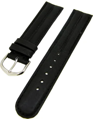 Produktbild von Uhrenarmband Kalbslederband Schwarz Doppelwulst 18mm dick gepolstert NEU