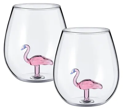 Immagine prodotto di Set di 2 bicchieri da vino a forma di fenicottero, capacità 500 ml