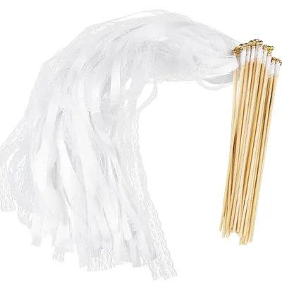 30 weiße Hochzeitszauberstäbe mit Glöckchen, Bandstäbe